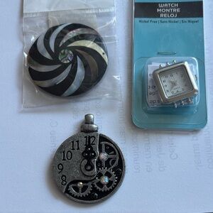 Lot of three jewelry making supplies. 1 watch 1 shell mother of pearl pendant.